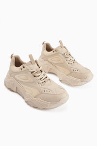 Erla Beige Chunky Sole Lace-Up Women's Sneakers