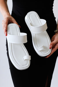 Deeman White Thick-Sole Thong Sandal