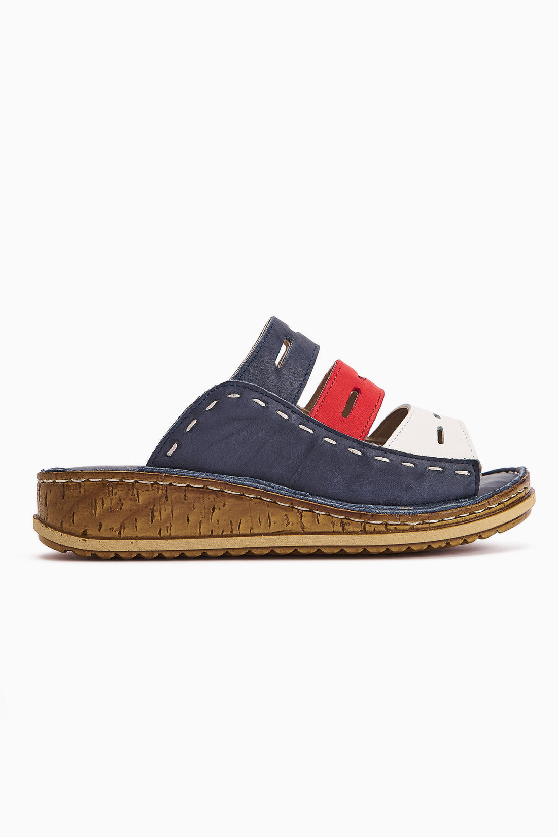 Genuine Leather Joelle Navy Red White Comfort Laser Cut Slippers