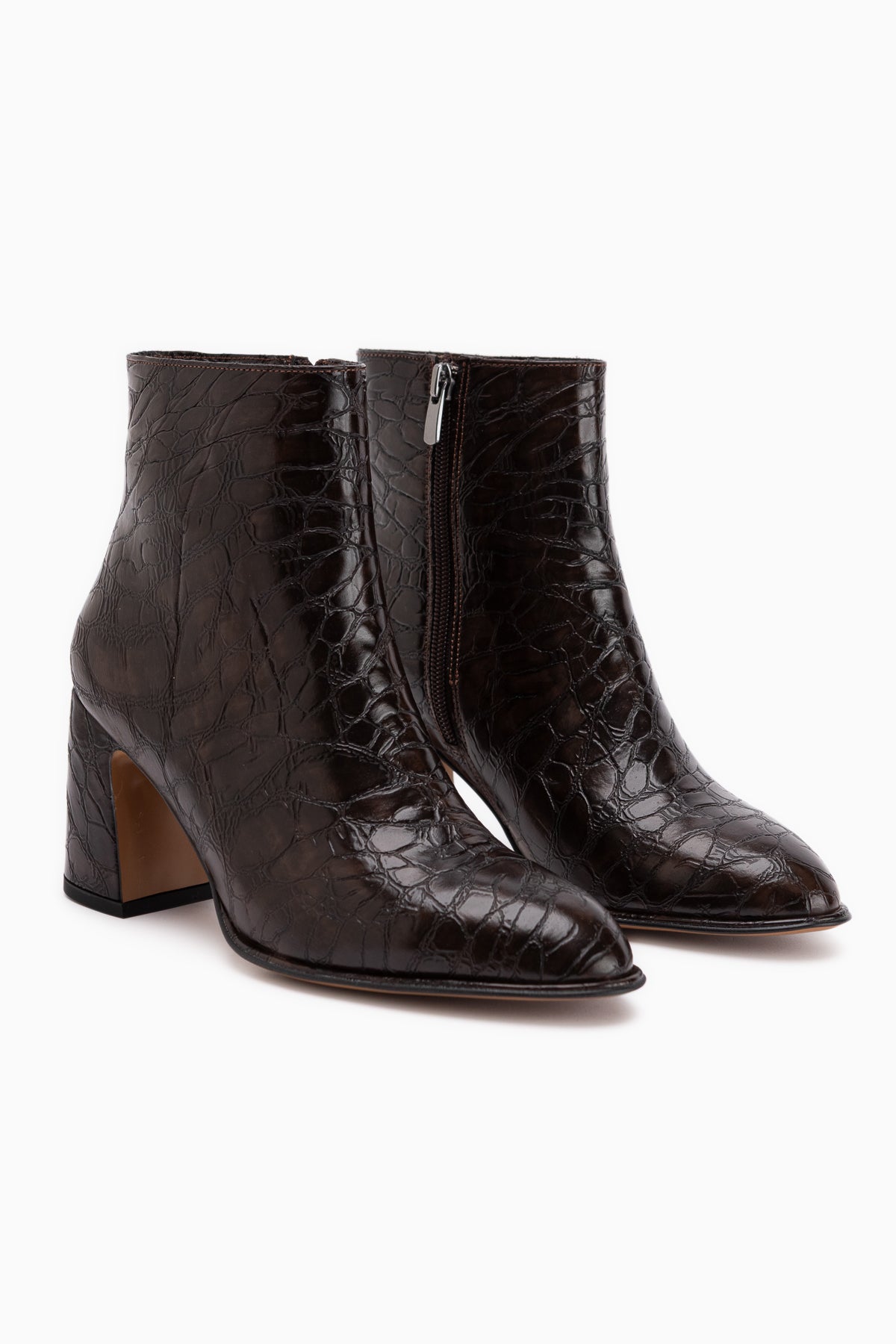 Marion Brown Crocodile Pattern Women’s Heeled Boots