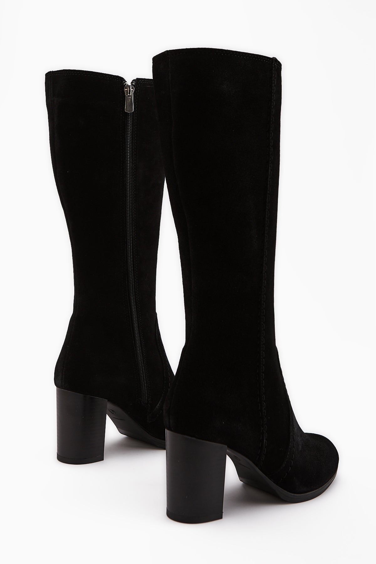 Aleen – Genuine Leather Black Suede Heeled Knee-High Boot (Women)