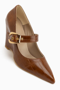 Jody Brown Buckle Detailed Pointed Toe Women’s Heeled Shoes