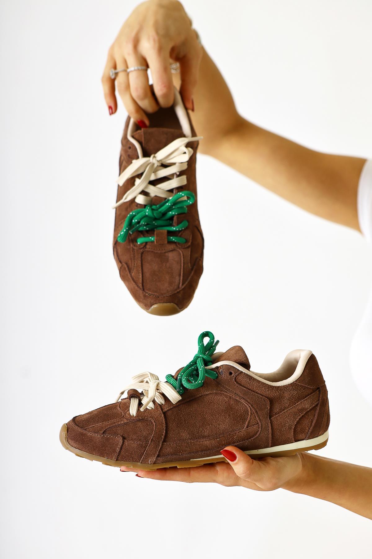 Sue – Genuine Leather Taupe Suede Double Lace-Up Sneaker (Women)