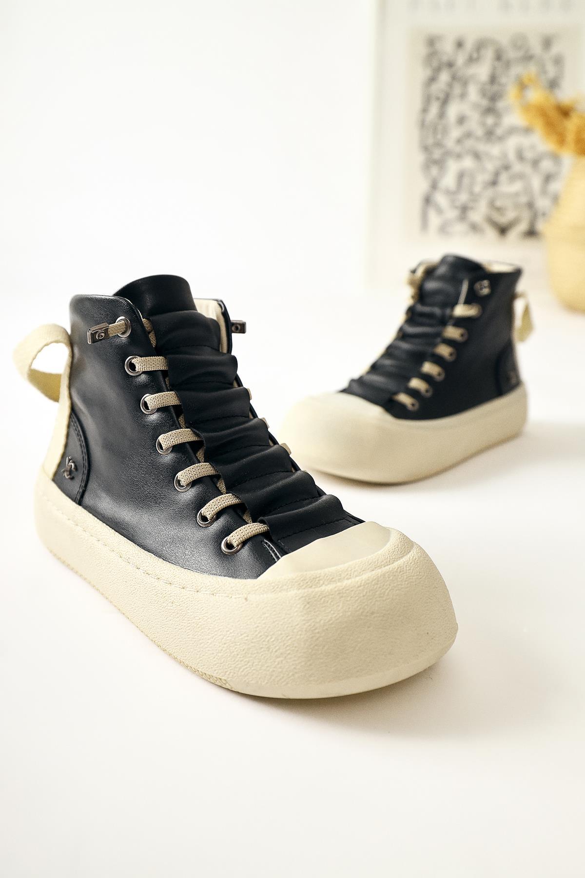 Celinn – Black Elastic Lace-Up Sneaker Boot (Women)