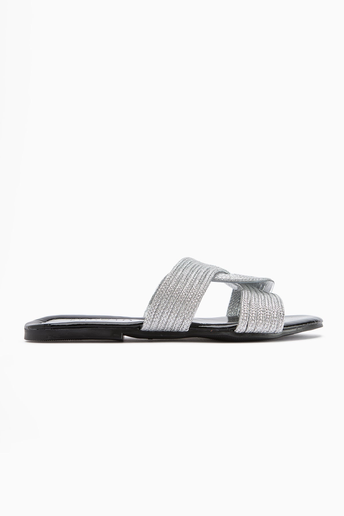 Nihaal – Silver Cross-Strap Flat Slide (Women)