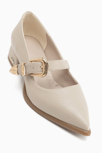 Jacklin Beige Strappy Short Heeled Women’s Shoes