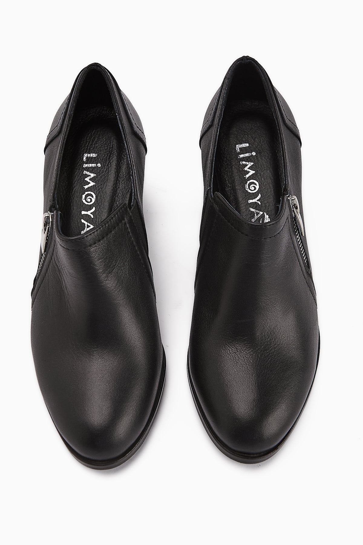 Leona Genuine Leather Black Zipper Detailed Women's Heels