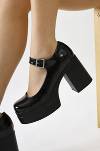 Adelin Black Patent Leather Oval Toe Platform Daily Shoes