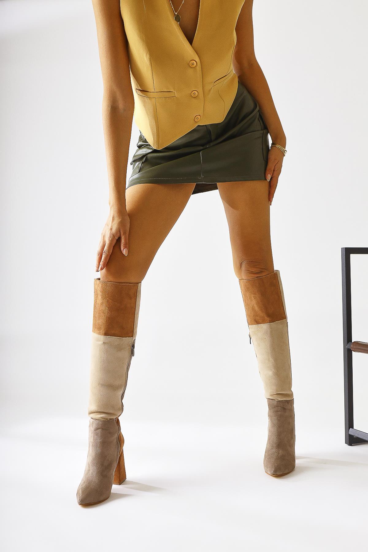 Kamiyah – Cognac Beige Taupe Over-The-Knee Boot (Women)