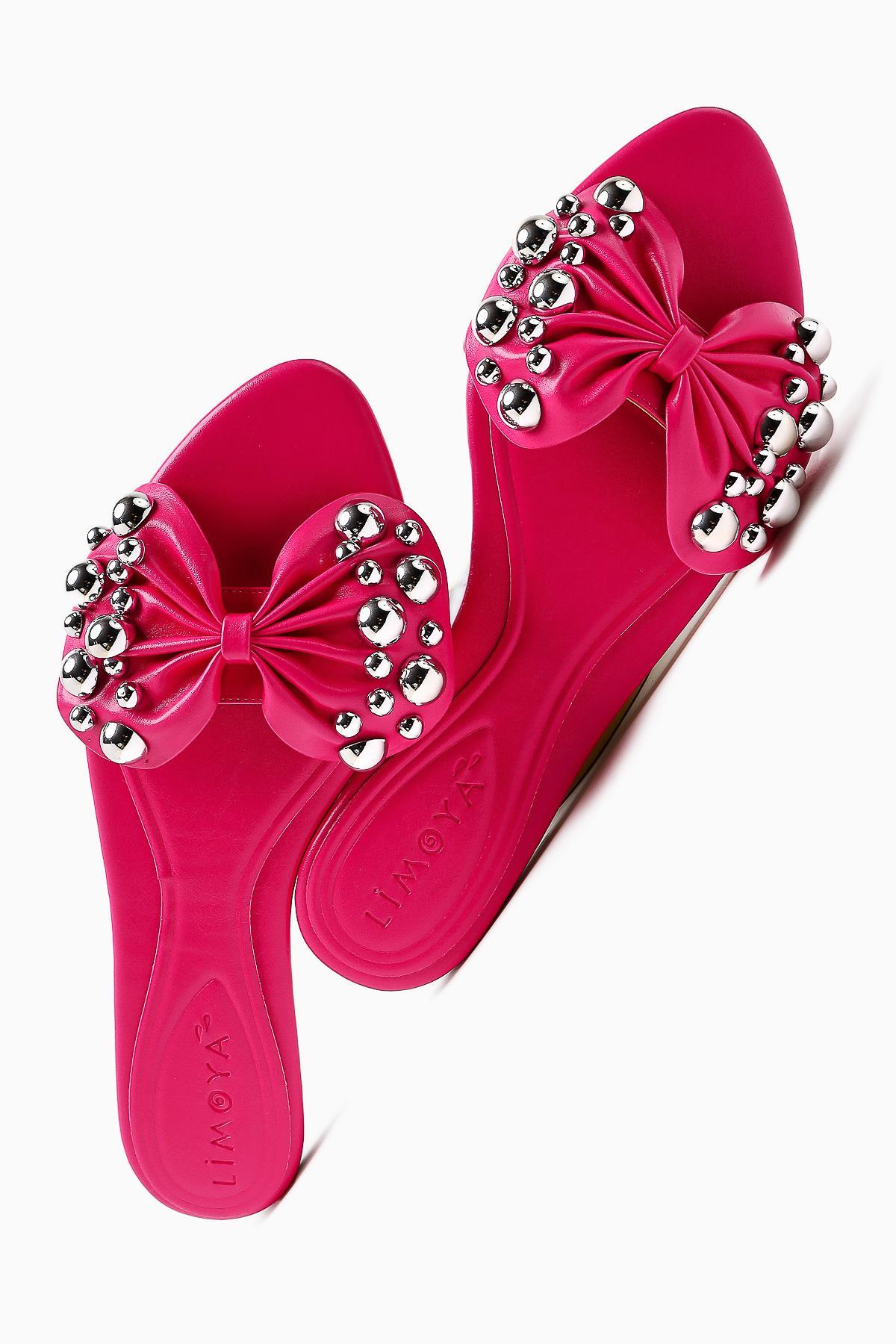 Dotty – Fuchsia Embossed-Studded Bow Slide (Women)