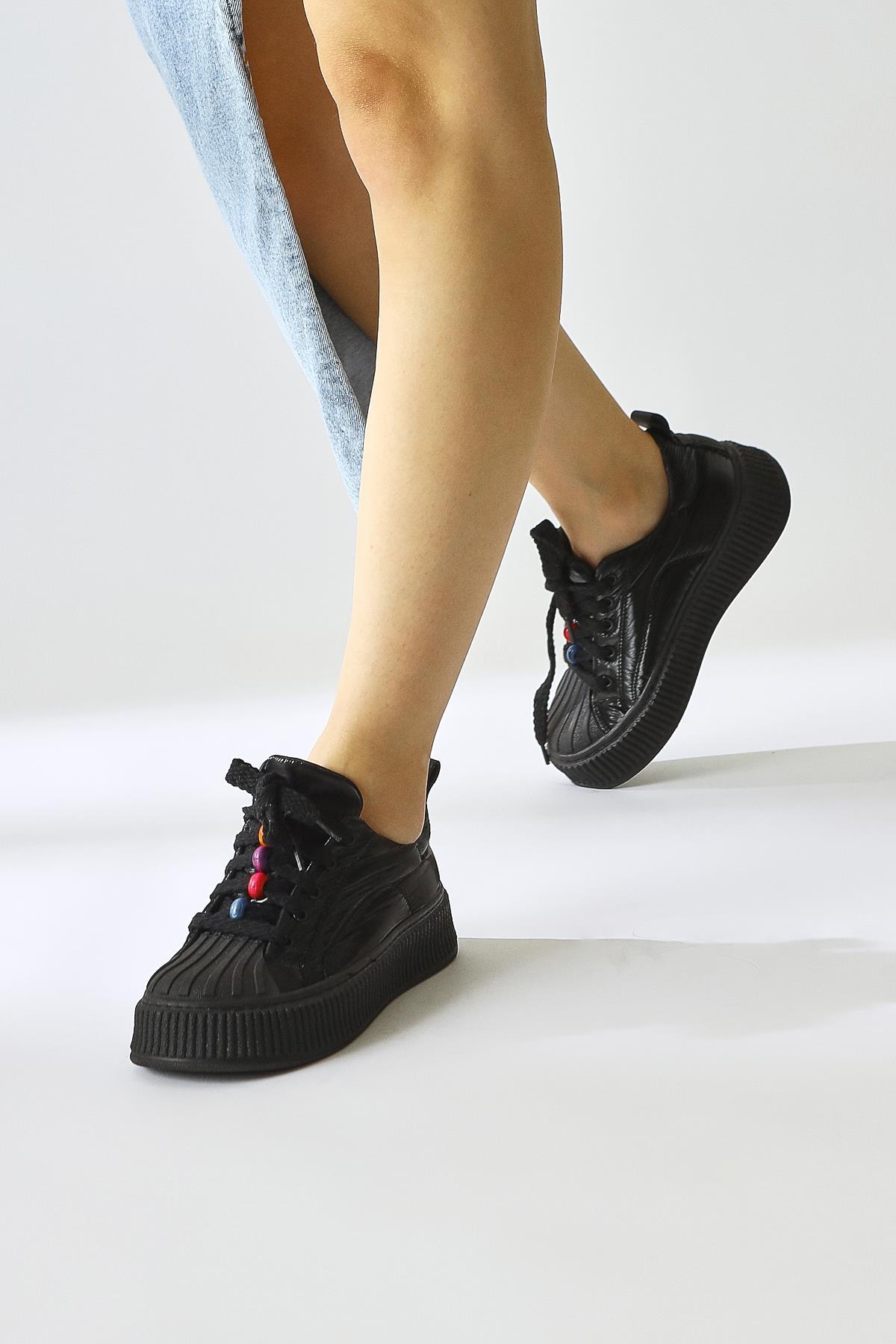 Chinda Black Parachute Fabric Sneakers with Bead Detail