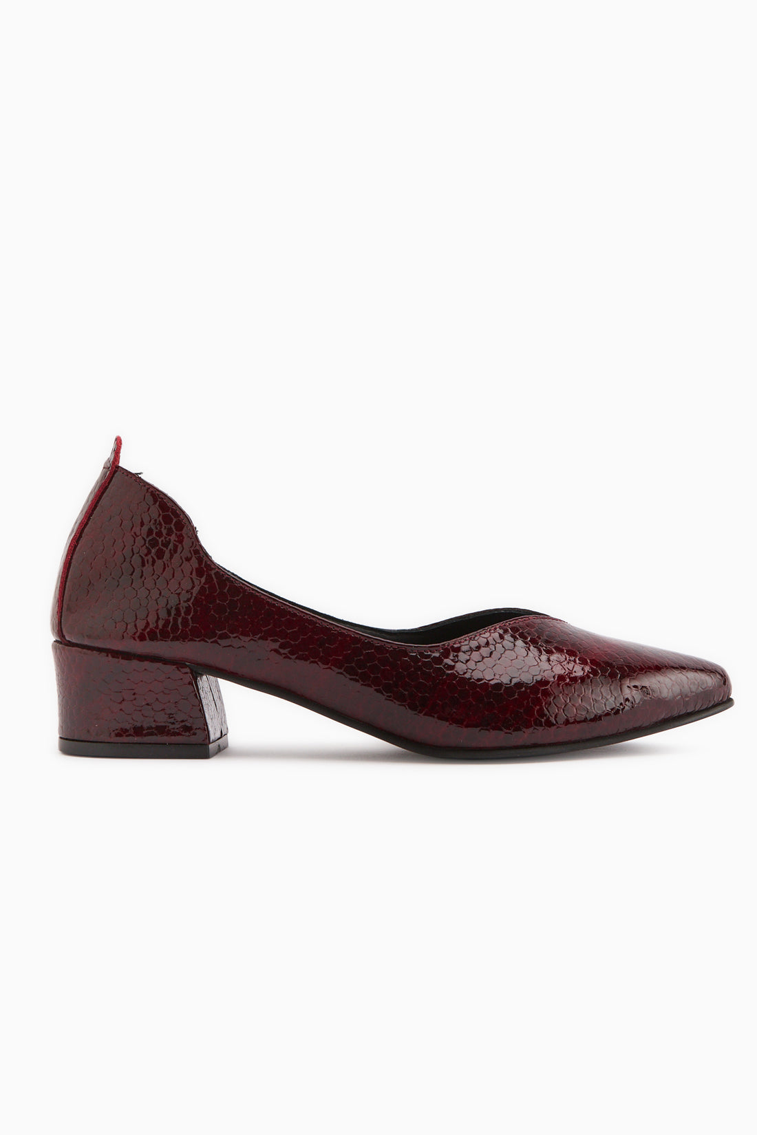 Samia Genuine Leather Burgundy Snake Pattern Thick Heeled Women’s Shoes