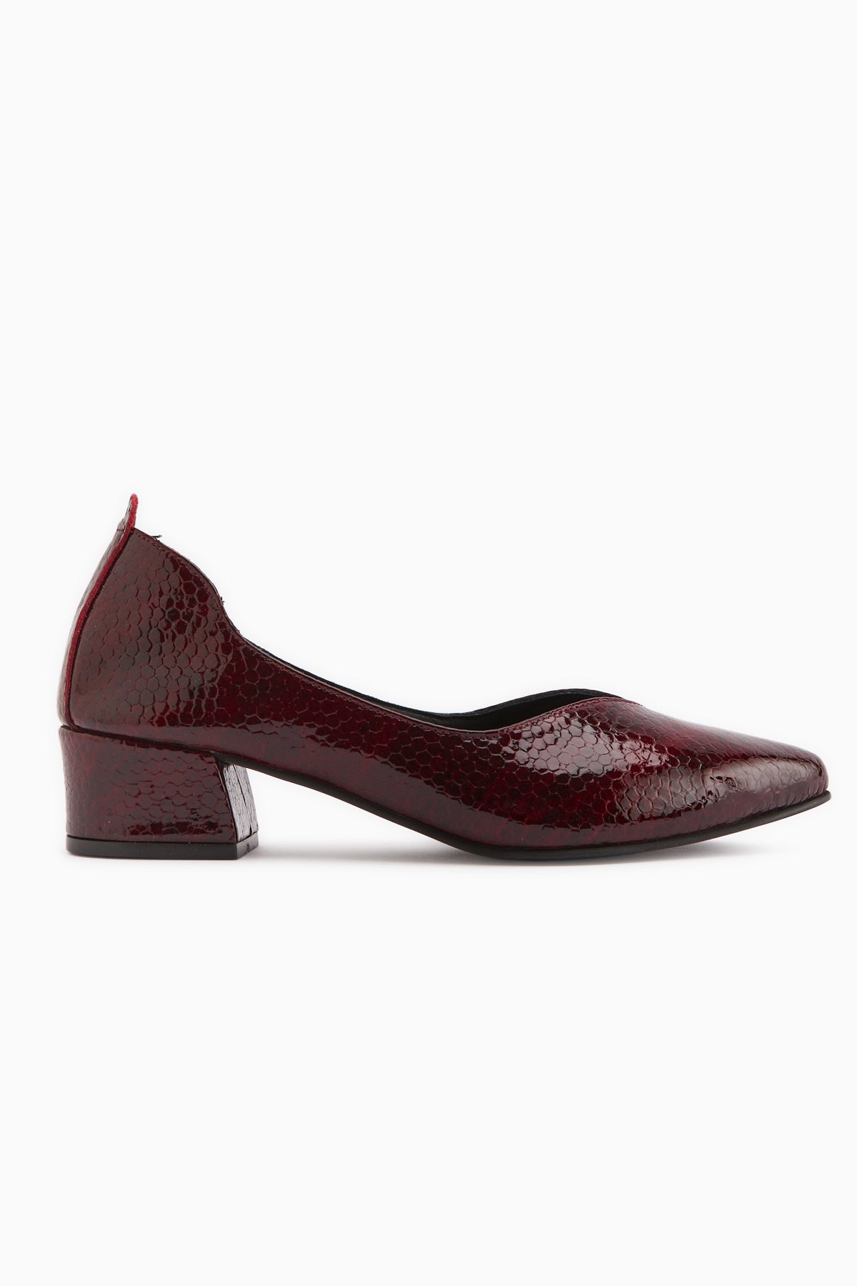 Samia Genuine Leather Burgundy Snake Pattern Thick Heeled Women’s Shoes