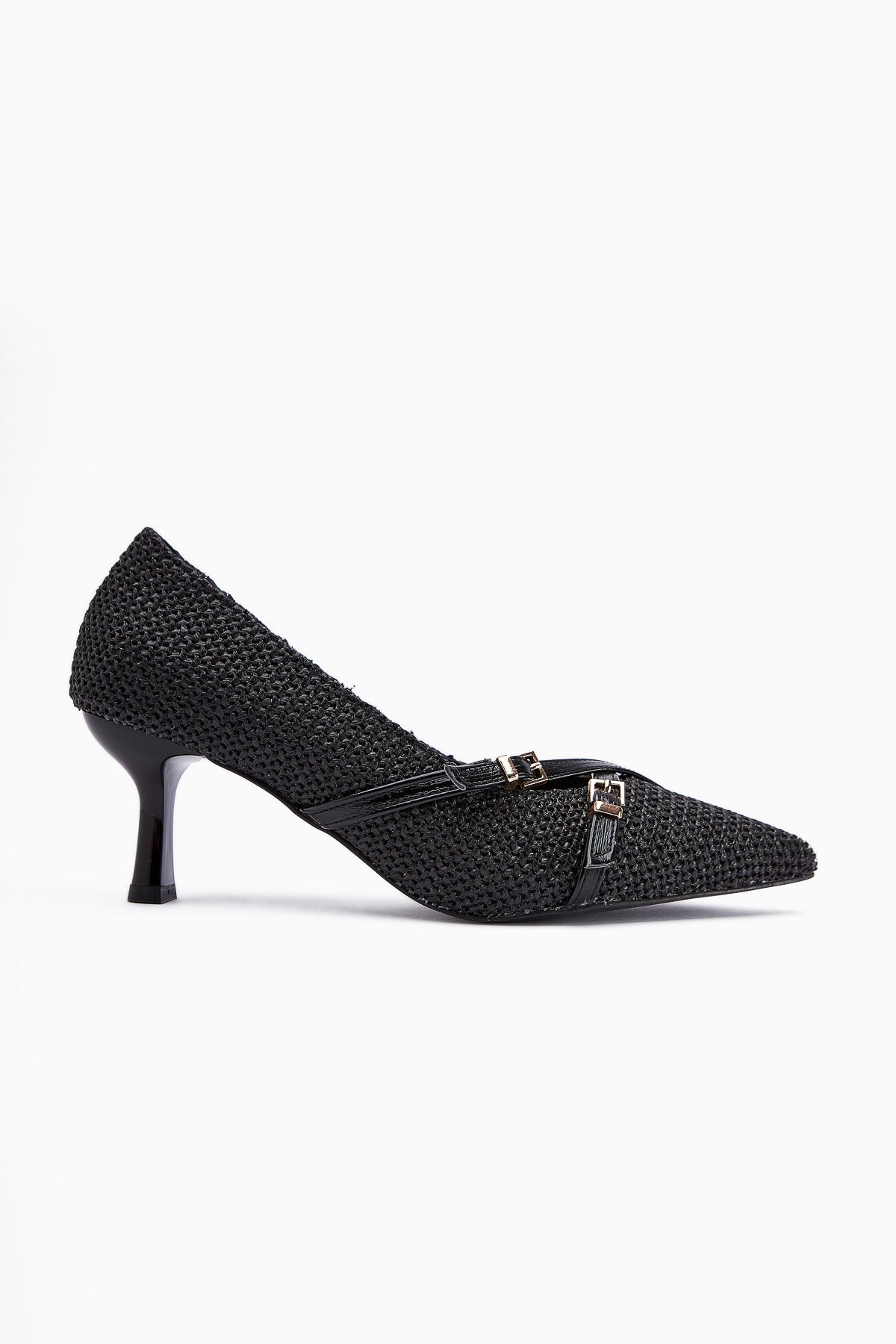 Noran Black Woven Detailed Pointed Toe Women’s Heeled Shoes