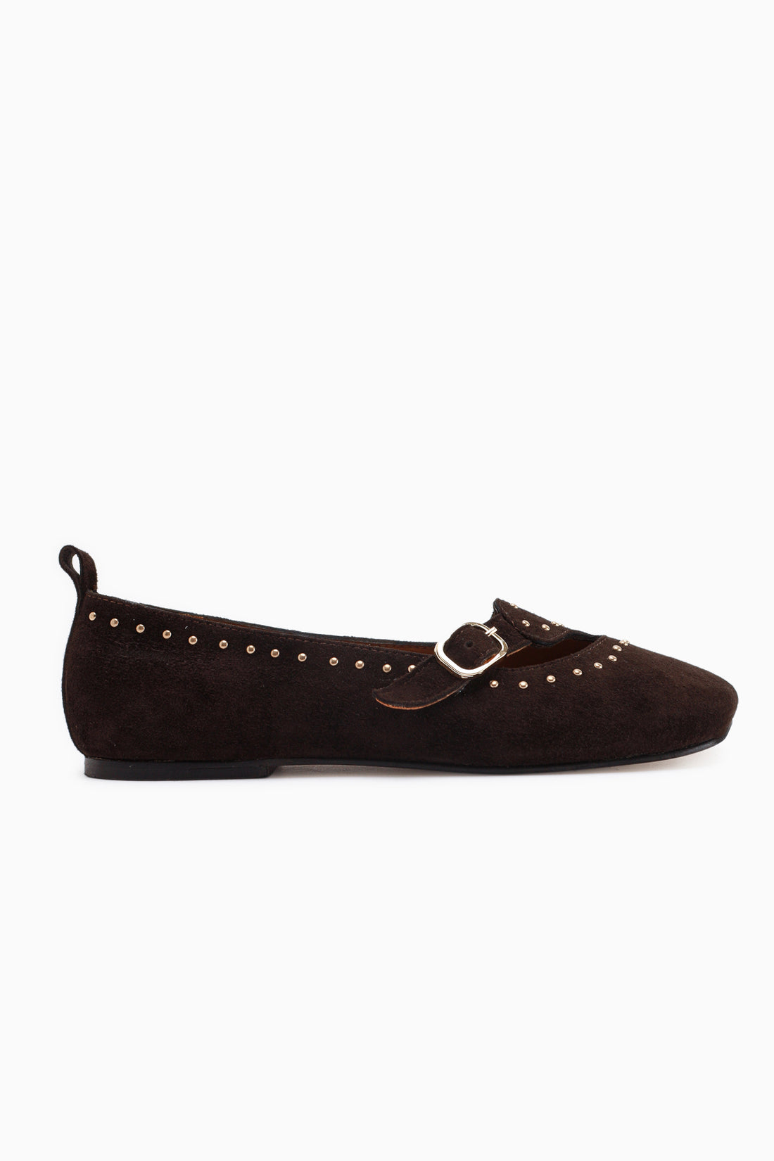 Nella Genuine Leather Brown Buckled Square Toe Women’s Ballet Flats
