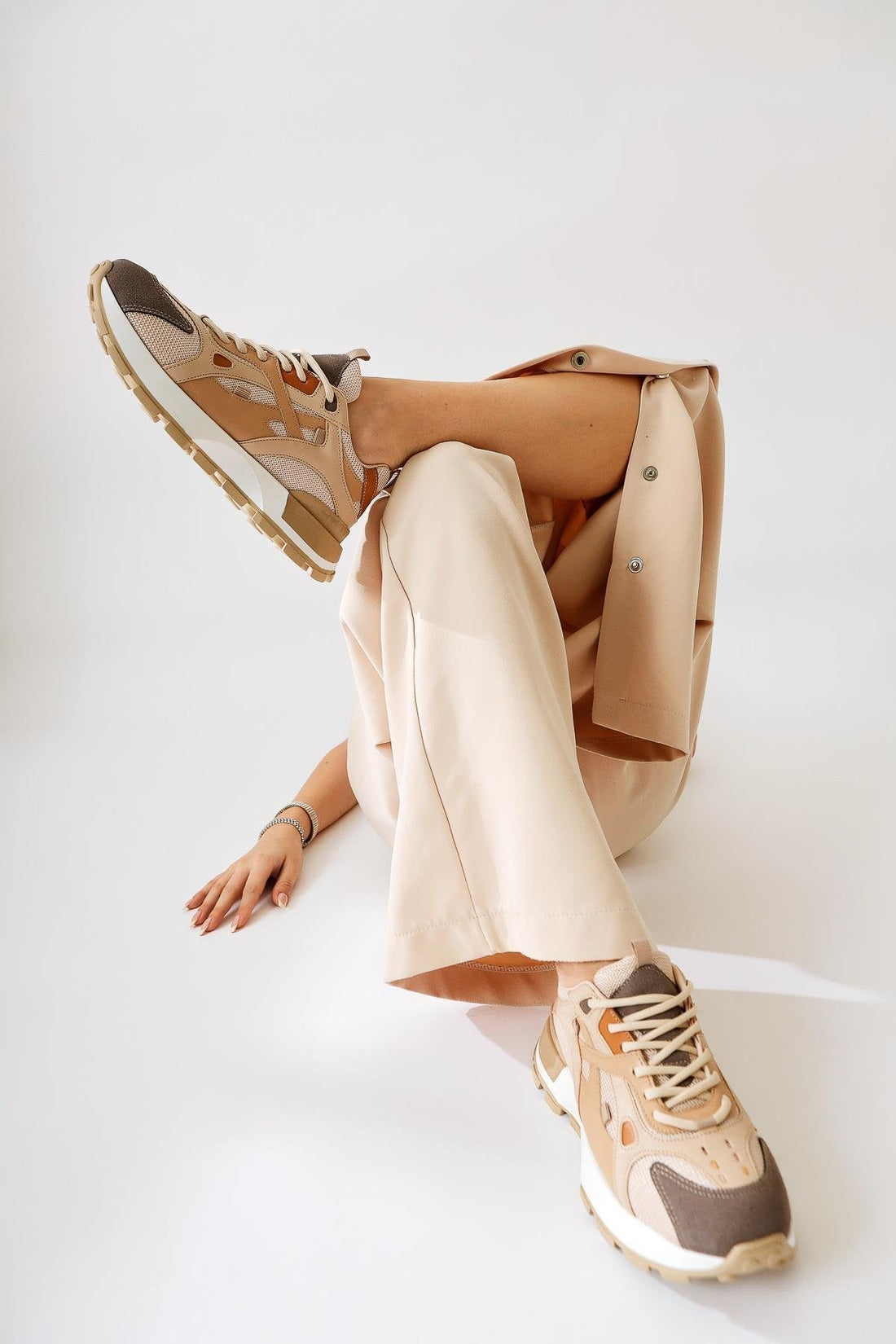 Siska Beige-Brown High-Platform Lace-Up Sneakers