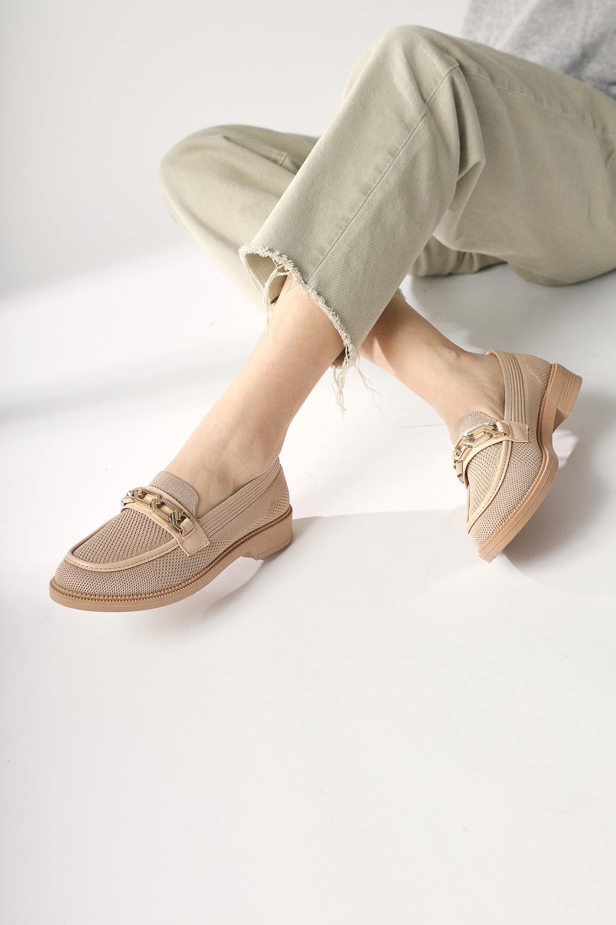 Ida Marie Nude Buckle Detailed Woven Casual Shoe