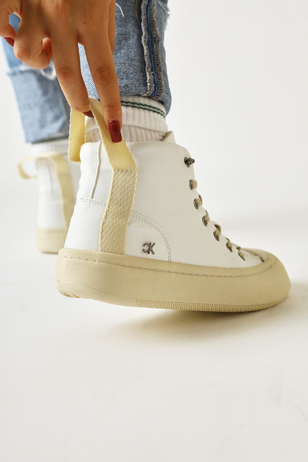 Celinn – White Elastic Lace-Up Sport Boot (Women)
