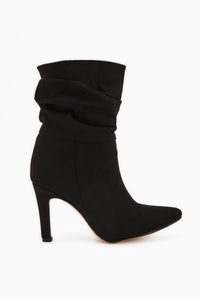 Wilma Black Suede Pleated Heeled Boots