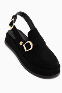 Gity Black Suede Double Buckle Women’s Slingback Loafer Shoes