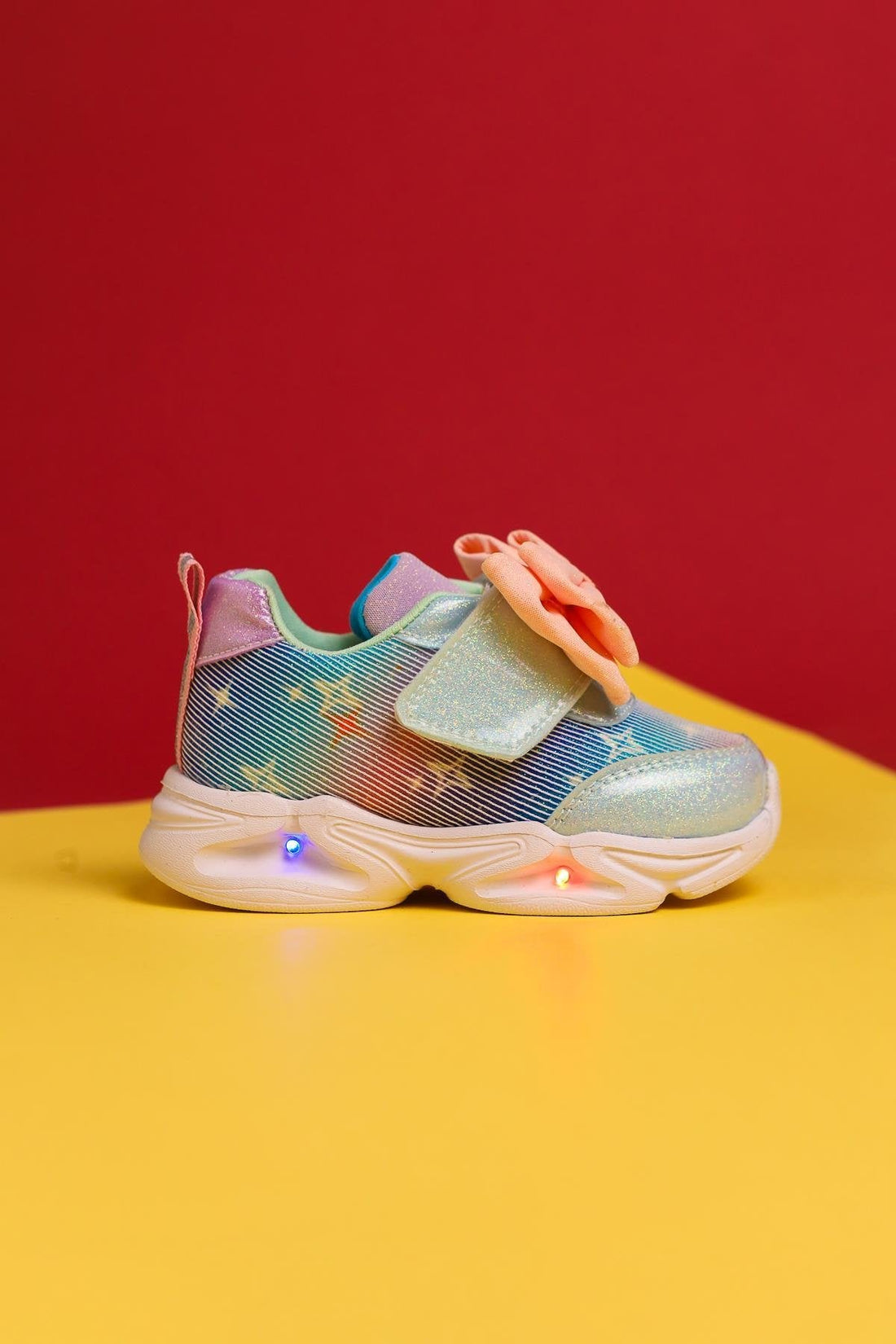Feliz Turquoise Bow-Detailed Velcro Light-Up Baby Sneakers