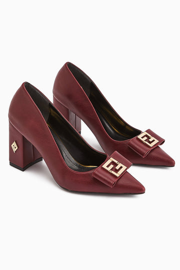 Melly – Burgundy Buckle-Detail Block Heel Shoe (Women)