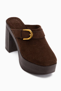 Annela Brown Suede Platform Heeled Women’s Slippers