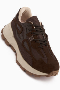 Bisera Brown Knit-Suede Sports Shoes
