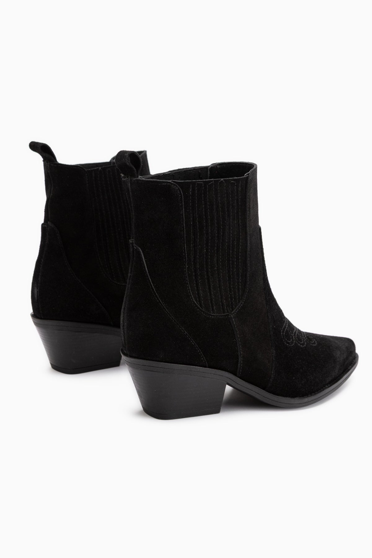 Freya Genuine Leather Black Suede Embroidered Detailed Women’s Cowboy Boots