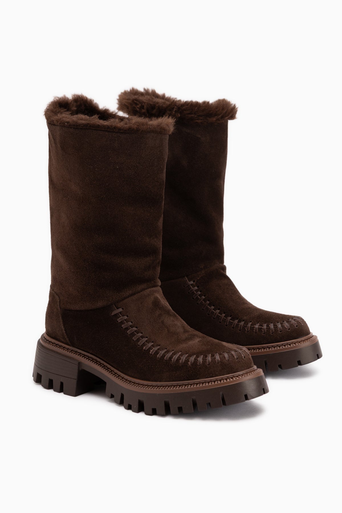 Avril Genuine Leather Brown Suede Fur Women’s Long Boots