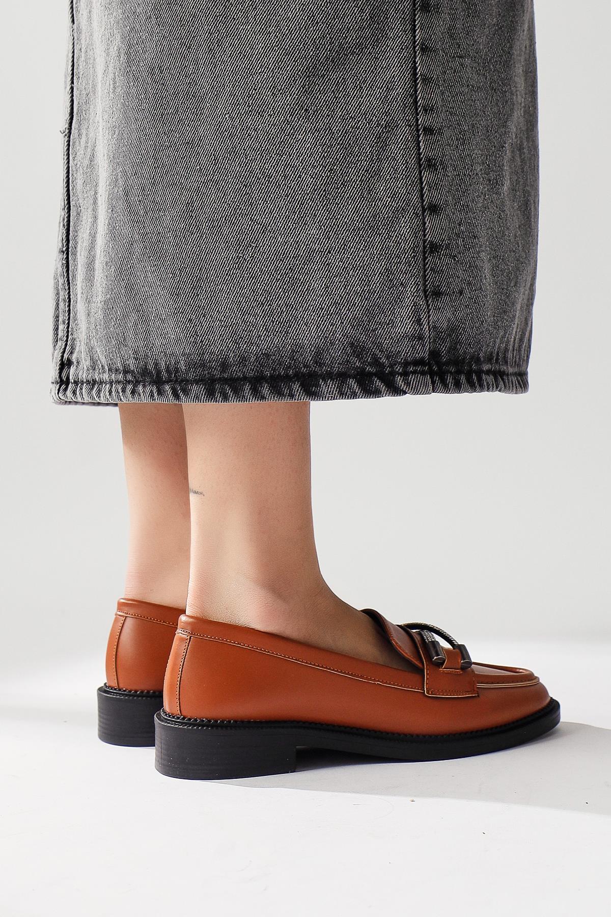 Evina – Cognac Stone-Detail Buckle-Detail Loafer (Women)