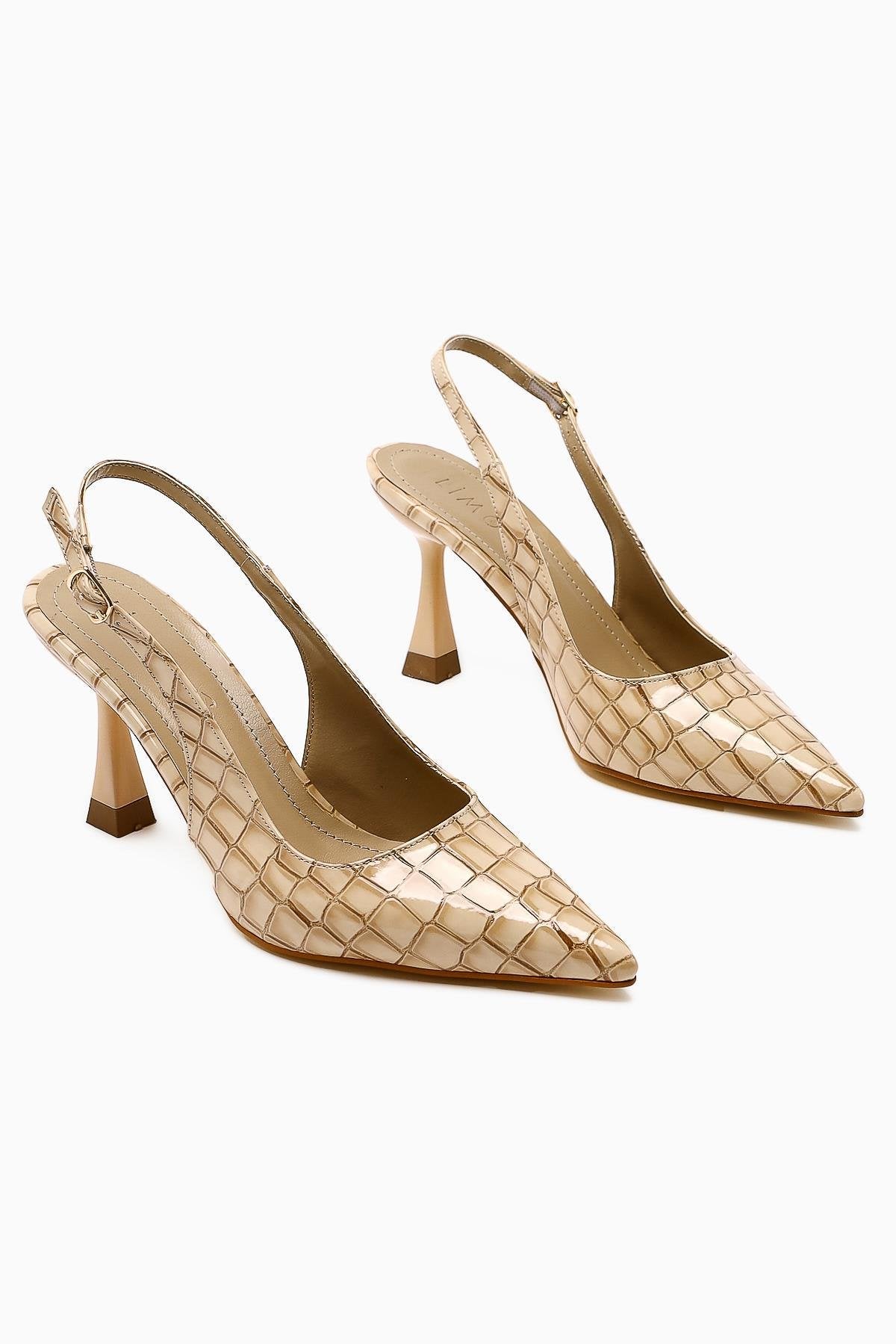 Zamira Beige Croco Closed Toe Heeled Women's Shoes