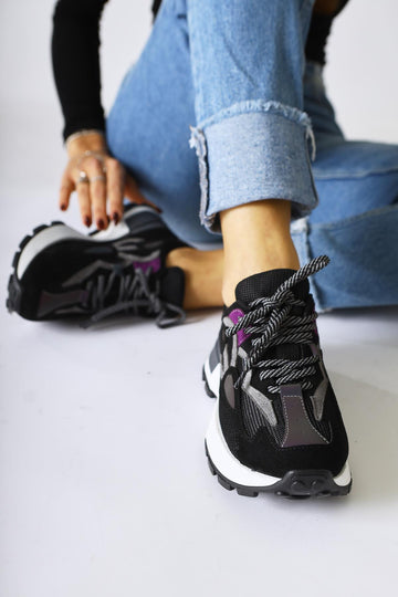 Bisera Black Knit-Suede Athletic Shoes