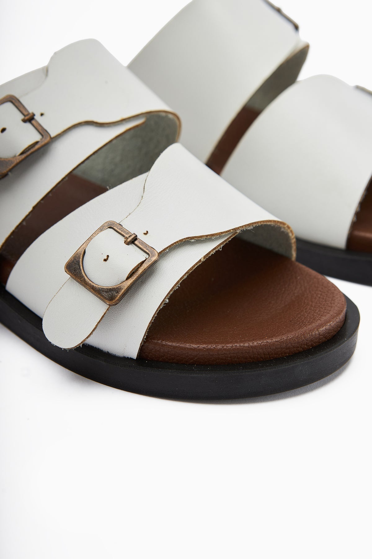 Soha – White Double-Strap Flat Slide (Women)