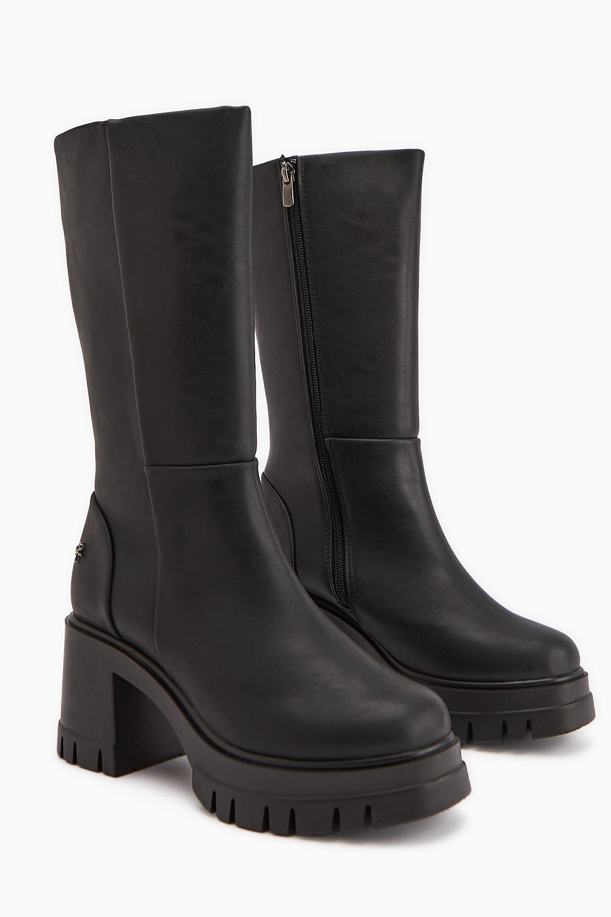Chelsie Black High Heeled Platform Short Boots