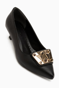 Juliet Black Buckled Short Heeled Women’s Shoes