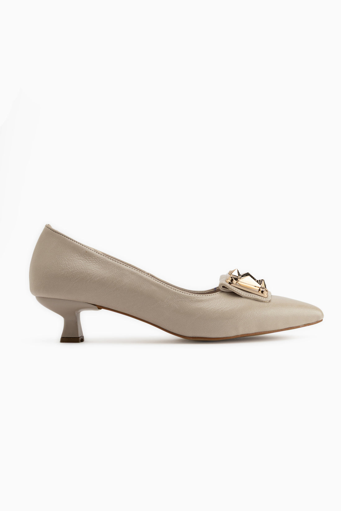 Juliet Beige Buckled Short Heeled Women’s Shoes