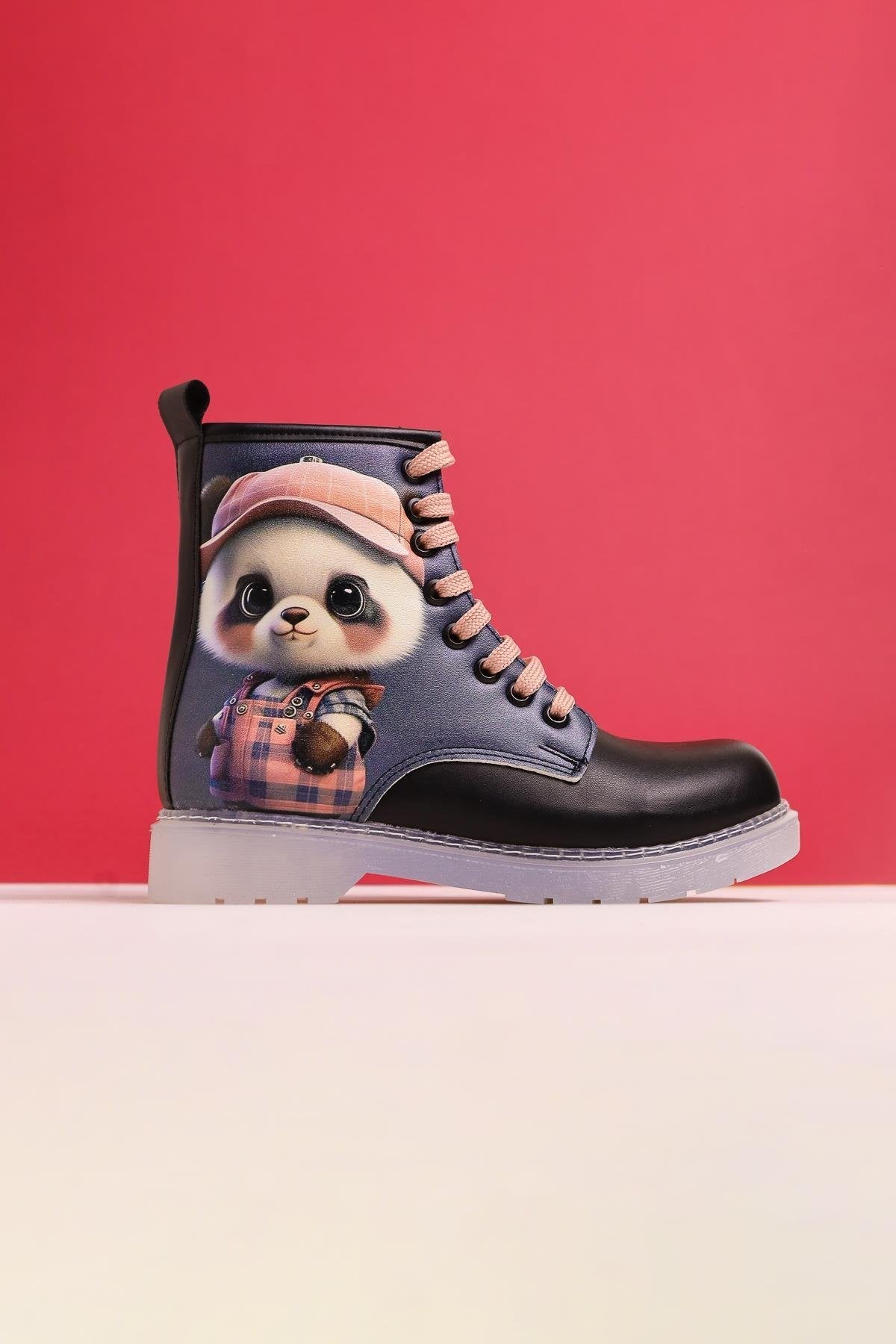 Dordie Black Striped Character Print Lace-Up Kids' Boots