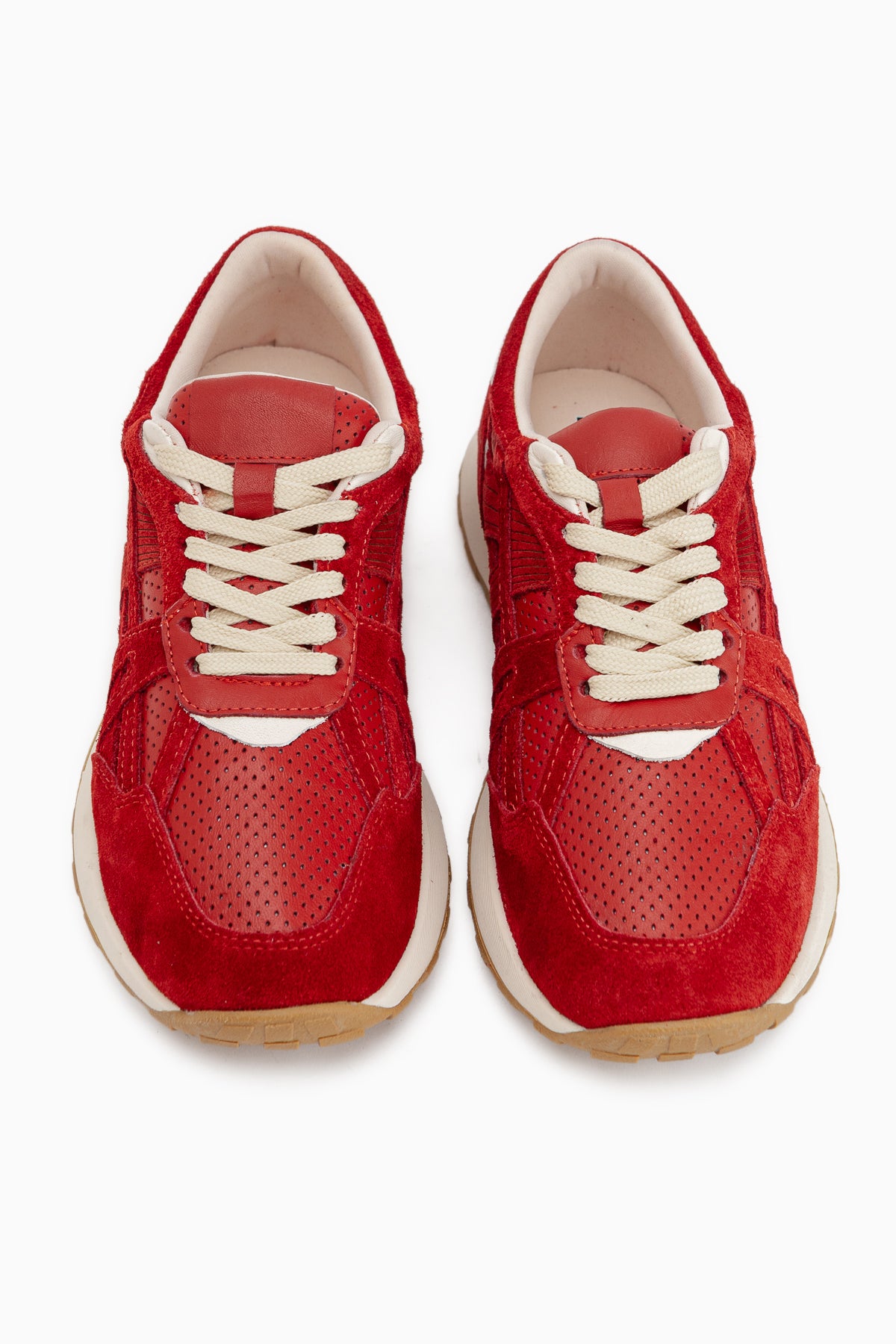 Wendy Hakiki Deri Kırmızı Süet File Detaylı Bağcıklı Kadın Sneaker
