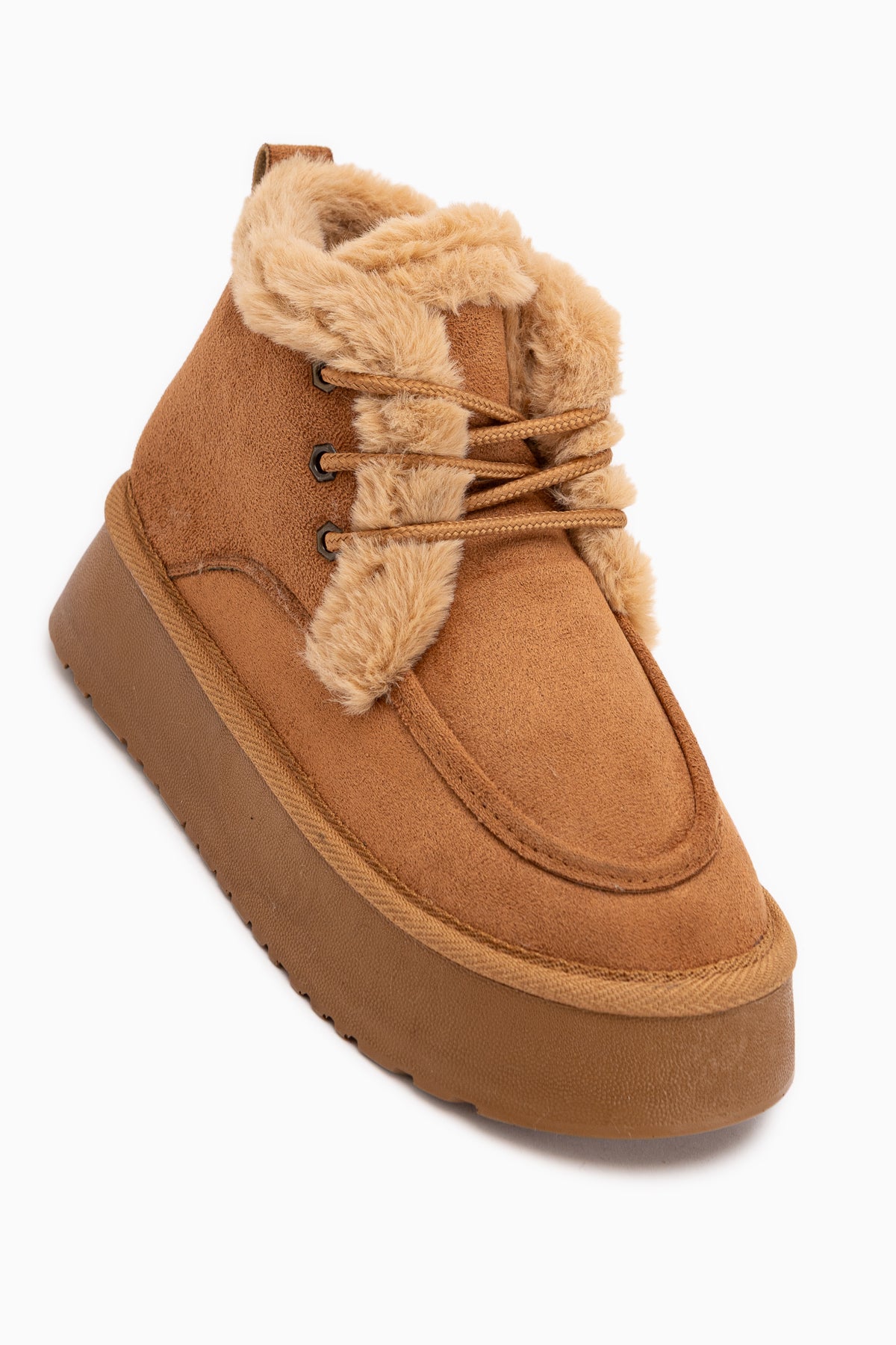 Carrie Tan Suede Fur Laced Thick Sole Women’s Boots