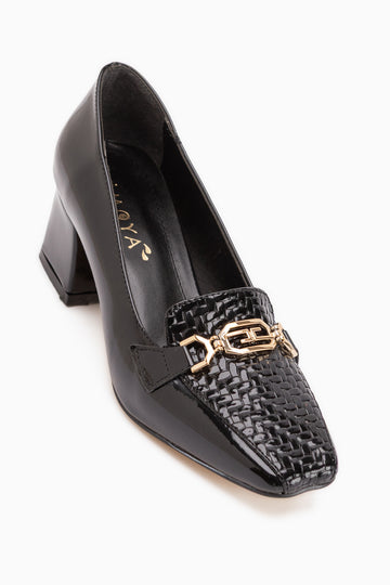 Marjan Black Patent Buckled Women’s Heeled Shoes