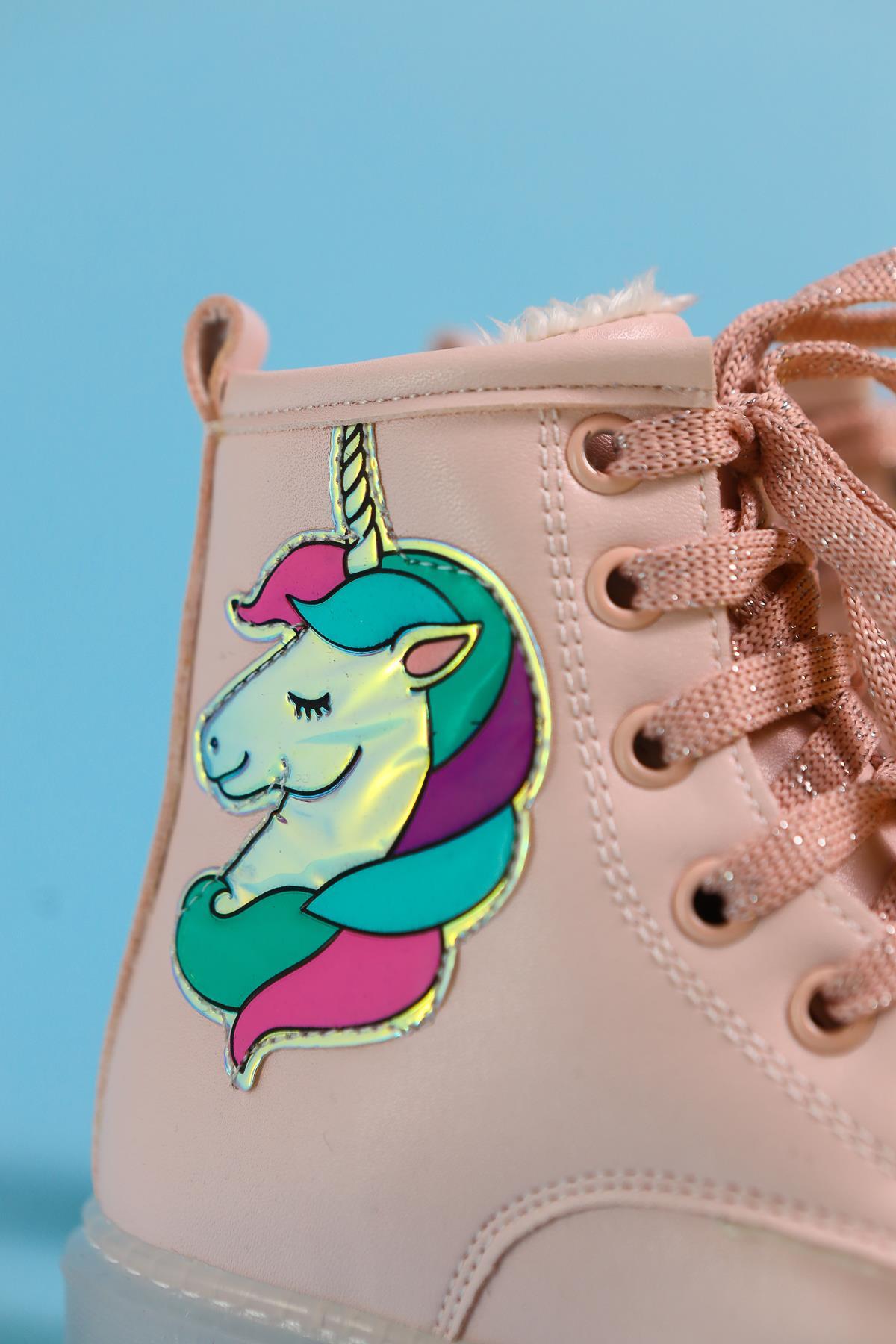 Jolene Powder Pink Unicorn Patch Light-Up Lace-Up Kids' Boots
