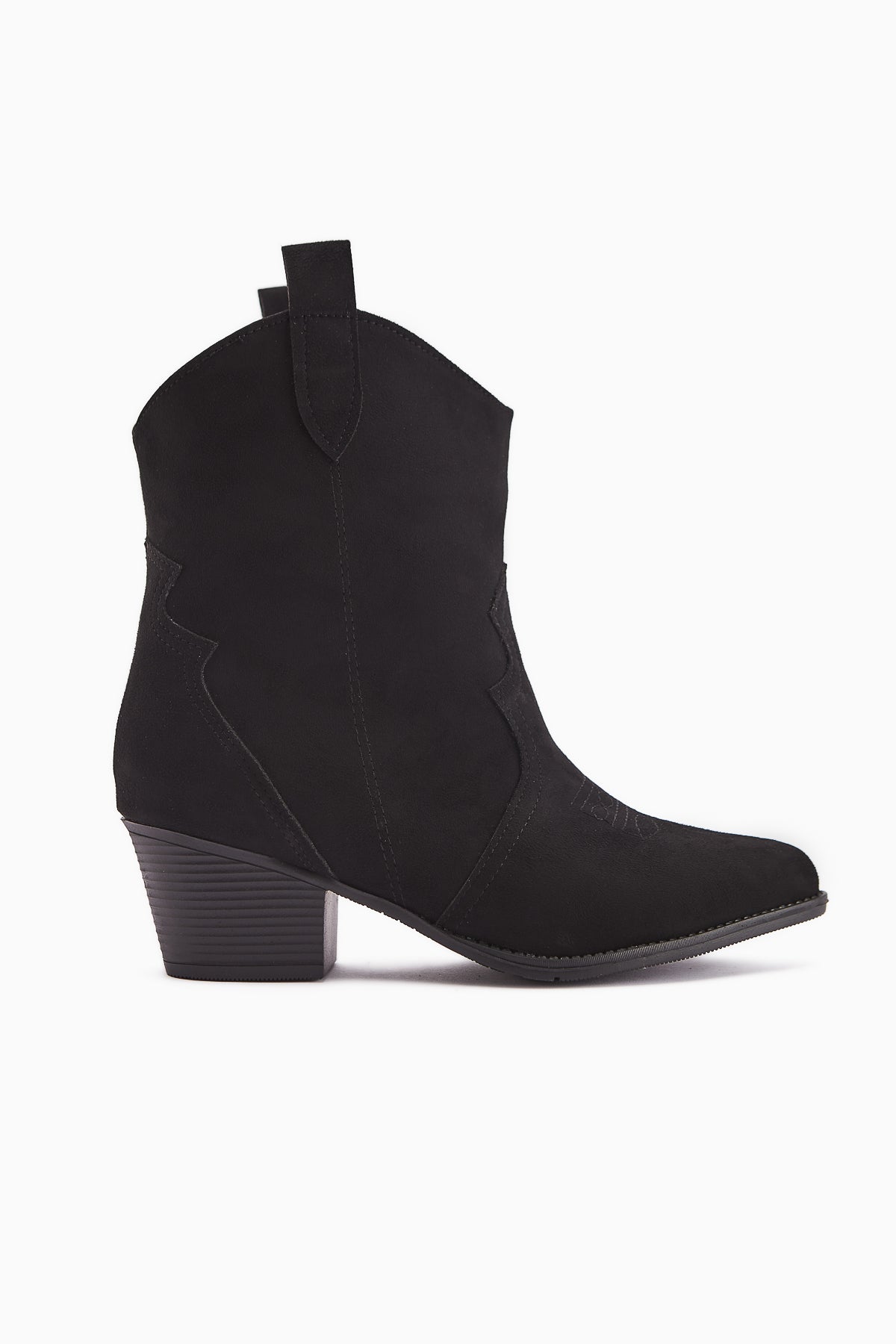 Joo – Black Suede Pointed-Toe Embroidered Western Boot (Women)
