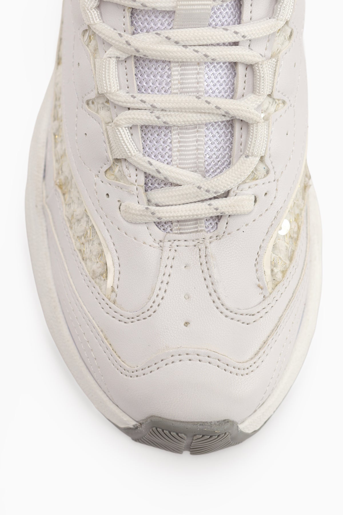 Rozhin White Sequined Thick Sole Women's Sport Shoes