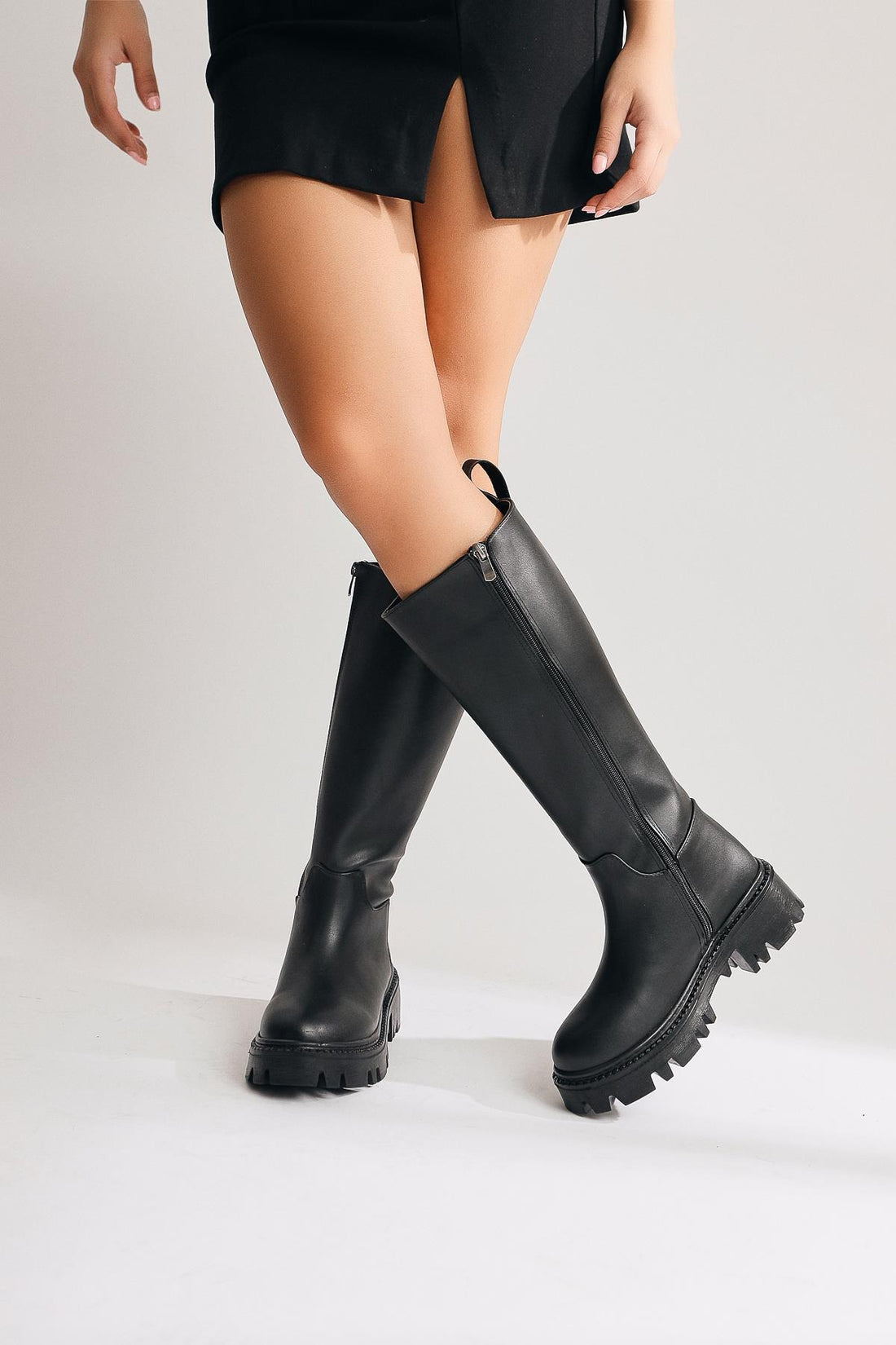 Escada – Black Thick-Sole Zippered Knee-High Boot (Women)