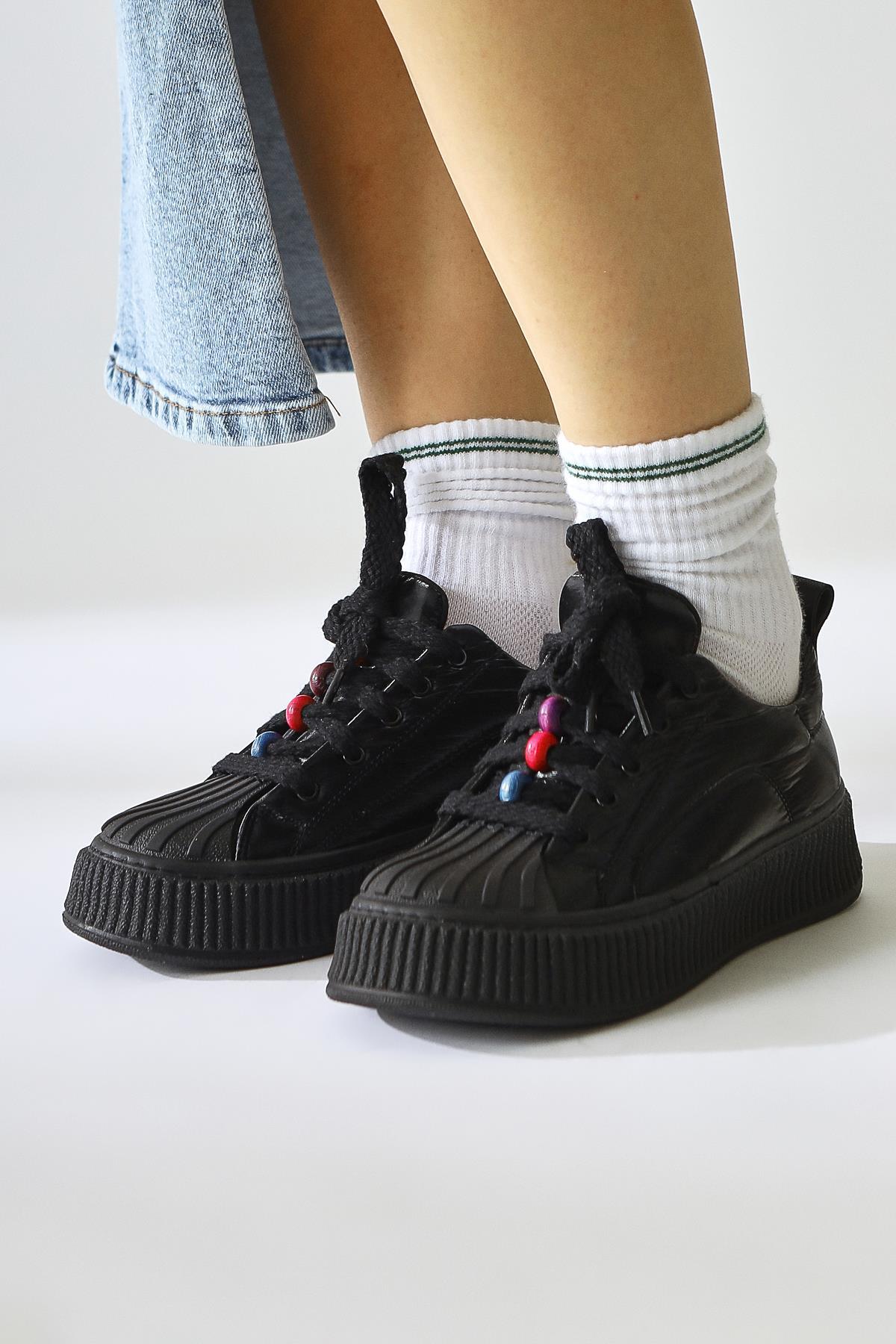 Chinda Black Parachute Fabric Sneakers with Bead Detail