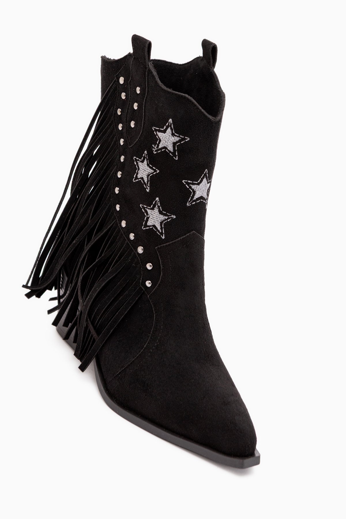 Valeria Black Suede Fringed Star Detailed Women’s Boots