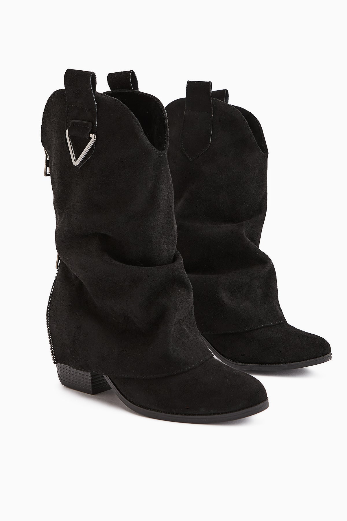 Peggy – Black Suede Heeled Western Knee-High Boot (Women)