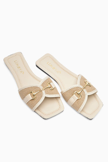 Elanor Beige Women's Flat Slippers with Buckle