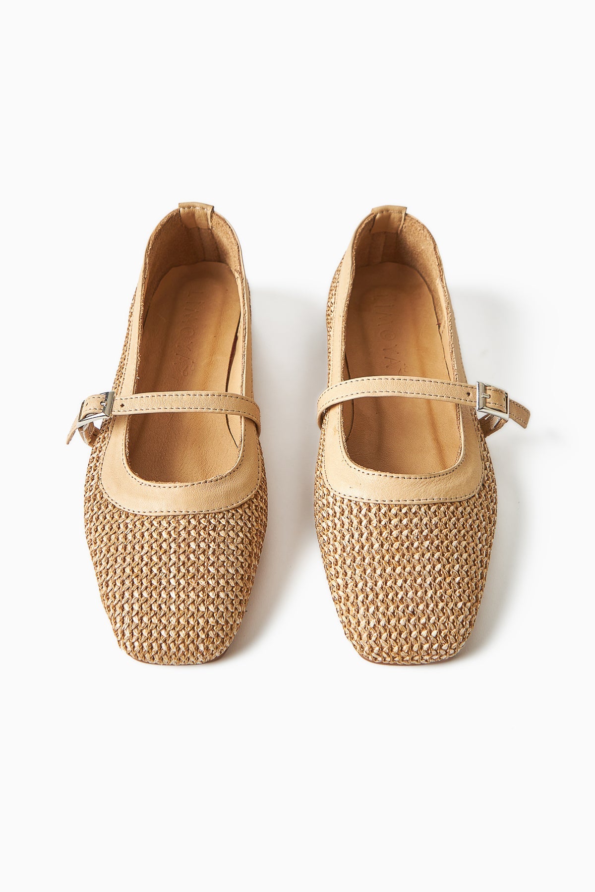 Remza Women's Ballet Flat with Buckle, Comfortable Daily Shoe, Straw Woven Texture